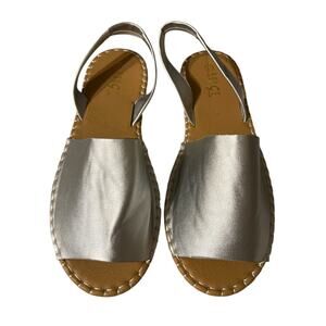 Rouge Helium Elastic  Slip On Silver Peep Toe Ankle Strap Flat Sandals 11